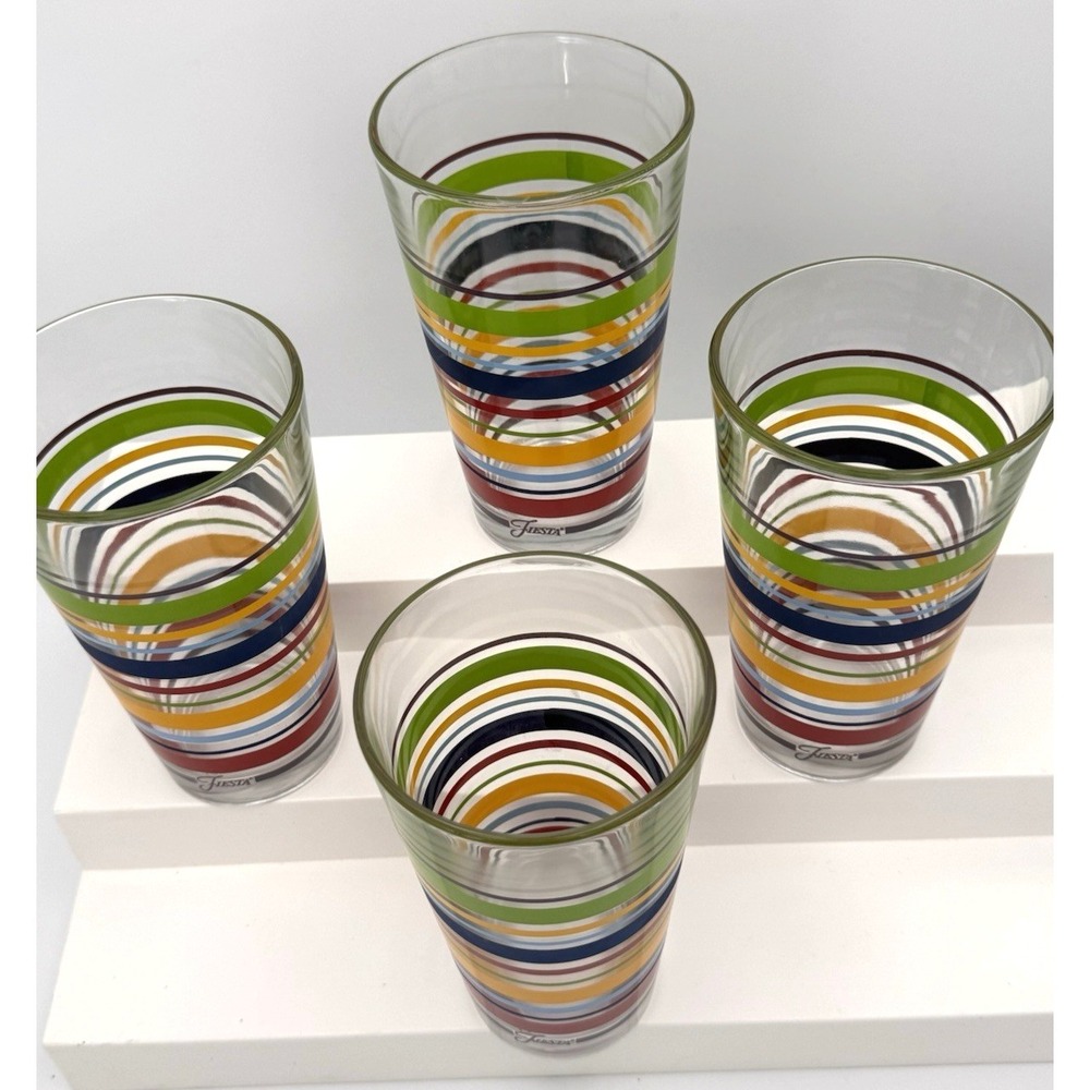 Libbey Fiestaware Tumblers Fiesta Stripes Mambo Drinking Glass 16oz Retired 4 Pc - Picture 3 of 12